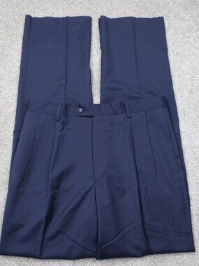 Jos. A. Bank Pants Mens 34 Blue 100% Wool Pleated Unhemmed Signature Collection